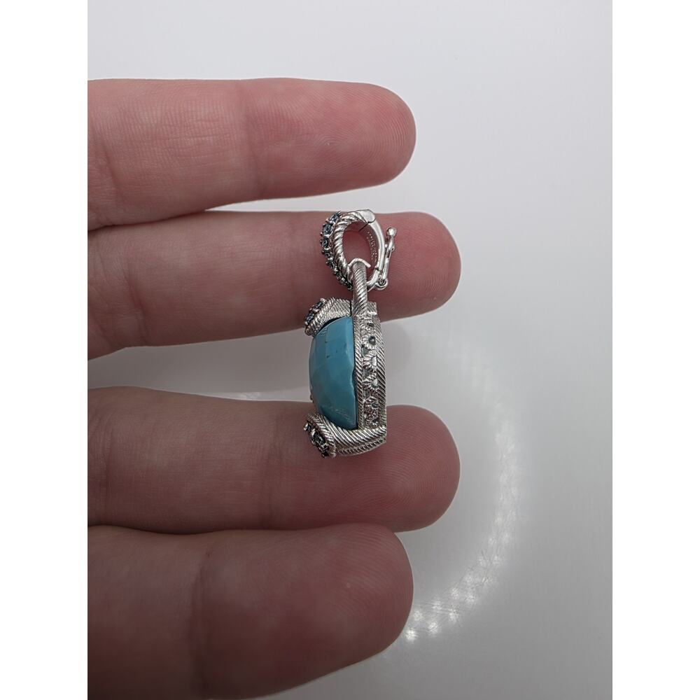 Judith Ripka Sterling Silver Turquoise CZ Blue Heart Pendant - Picture 4 of 11